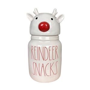 NWT Rae Dunn Reindeer Snacks Canister with Head Topper Christmas‎ Decor